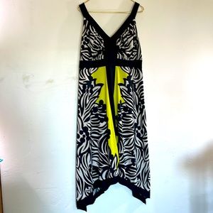 INC Black White and Yellow Summer Sleeveless Dress with Handkerchief Hem 1X